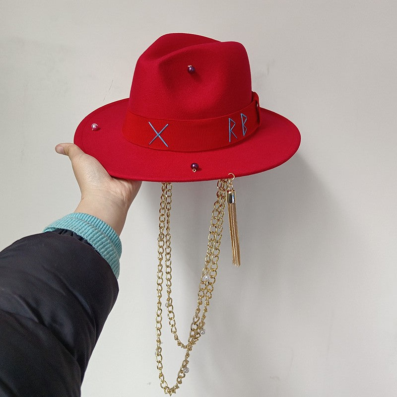 Chapéu de Palha Corrente Punk 2023 Novo Chapéu de Sol Acessórios Corrente Dourada Jazz Hip Hop Chapéu de Verão Estilo Punk Chapéu de Praia Chapéu de Igreja