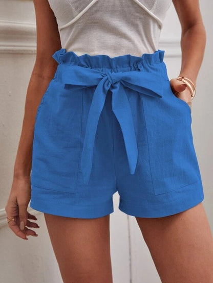 Europe and America Cross border New Summer Women's Loose Linen Casual Shorts Pockets Solid Large High Waist Wide Leg Pants