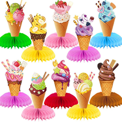Colorful Paper Banners Ice Cream Shape Pull Flag Party Bunting Milk Tea Summer Theme Garland Decorative