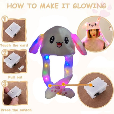 LED Plush Rabbit Hats Glowing Bunny Ears Hat With Moving Ears Cute Spring Cap Adult Children Funny Gift Cosplay Costume