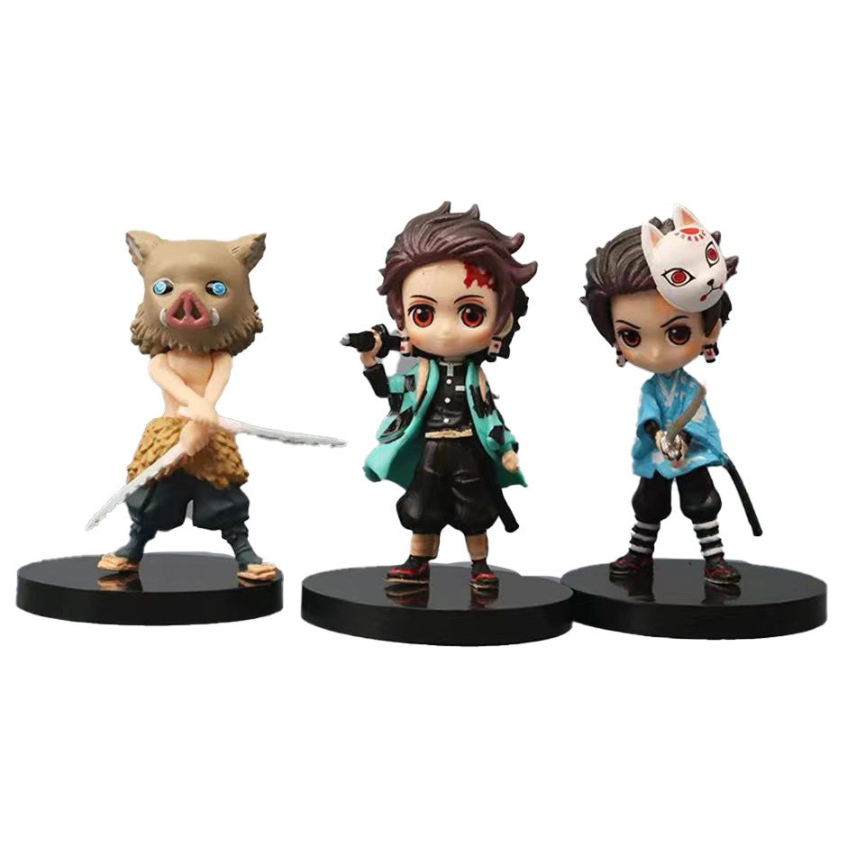 6 unidades Anime Demon Slayer Boneco Nezuko Tanjirou Zenitsu Inosuke Kyoujurou Giyuu Kawaii Qposket Boneco PVC Modelo Brinquedo Presente Colecionável