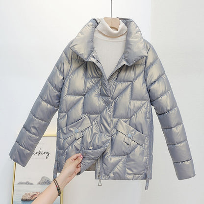 Women Jacket Winter Parkas Female 2023 New Glossy Down Cotton Jackets Stand Collar Casual Warm Parka Short Coat Female Outwear