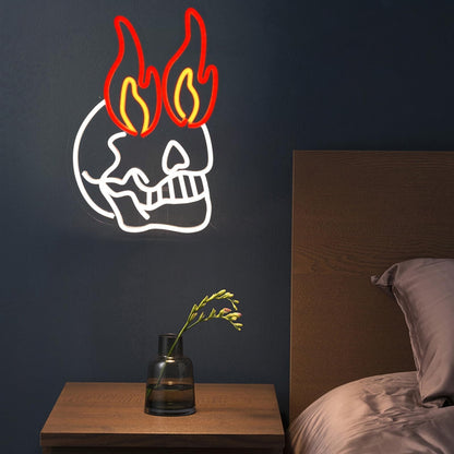 Paredes de Neon Chama de Crânio Decoradas com LEDs de Halloween Reguláveis, Alimentadas por USB, Decorações de Festa de Halloween para Caverna Masculina, Bar, Clube, Sala de Jogos