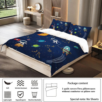 3-piece Starry Sky, Space Planet, Astronaut Pattern Print (1 duvet cover+2 pillowcases, no core) Comfortable Bedding Set