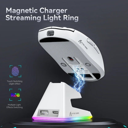 Mouse Gamer Attack Shark X11 Sem Fio Bluetooth Triplo Modo, Tela Sensível ao Toque, Base de Carregamento Magnético, Ultraleve, com Macro