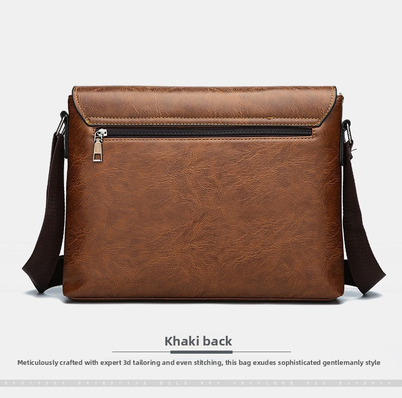 Men's Solid Color Retro Leather Shoulder Bag, Casual Business Messenger Bag Horizontal A4 Paper Travel Bag Briefcase Laptop Bag