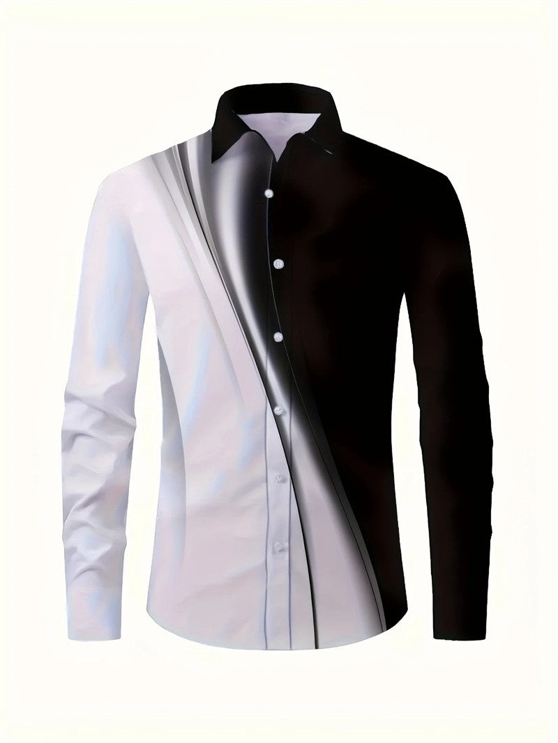 2025 men's formal shirt button up shirt, lapel long sleeved top, streetwear fashion button design