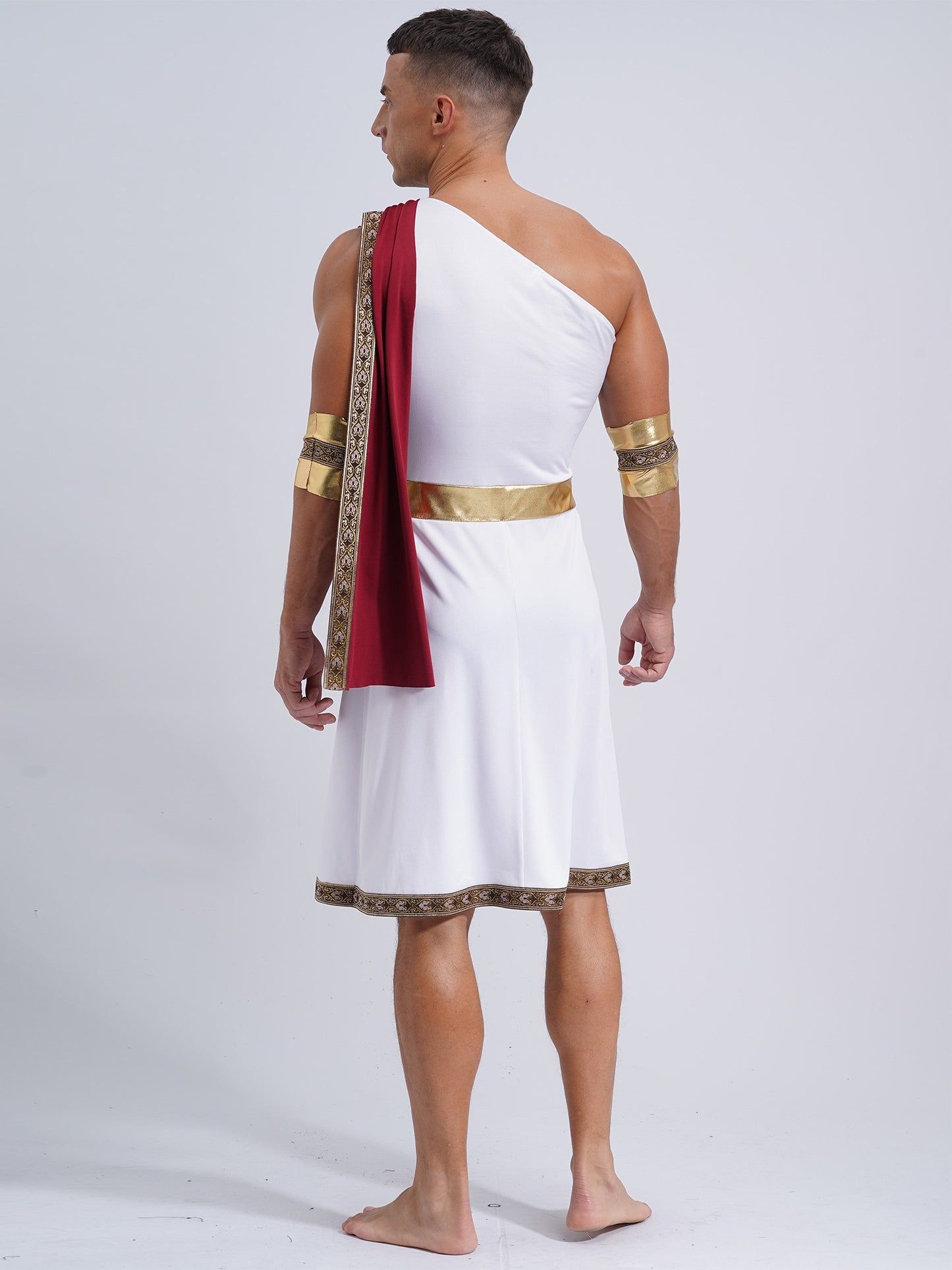 Mens Ancient Greek Toga Roman King Prince Cosplay Costume Halloween One Shoulder Embroidered Robe Dress Theme Party Outfits