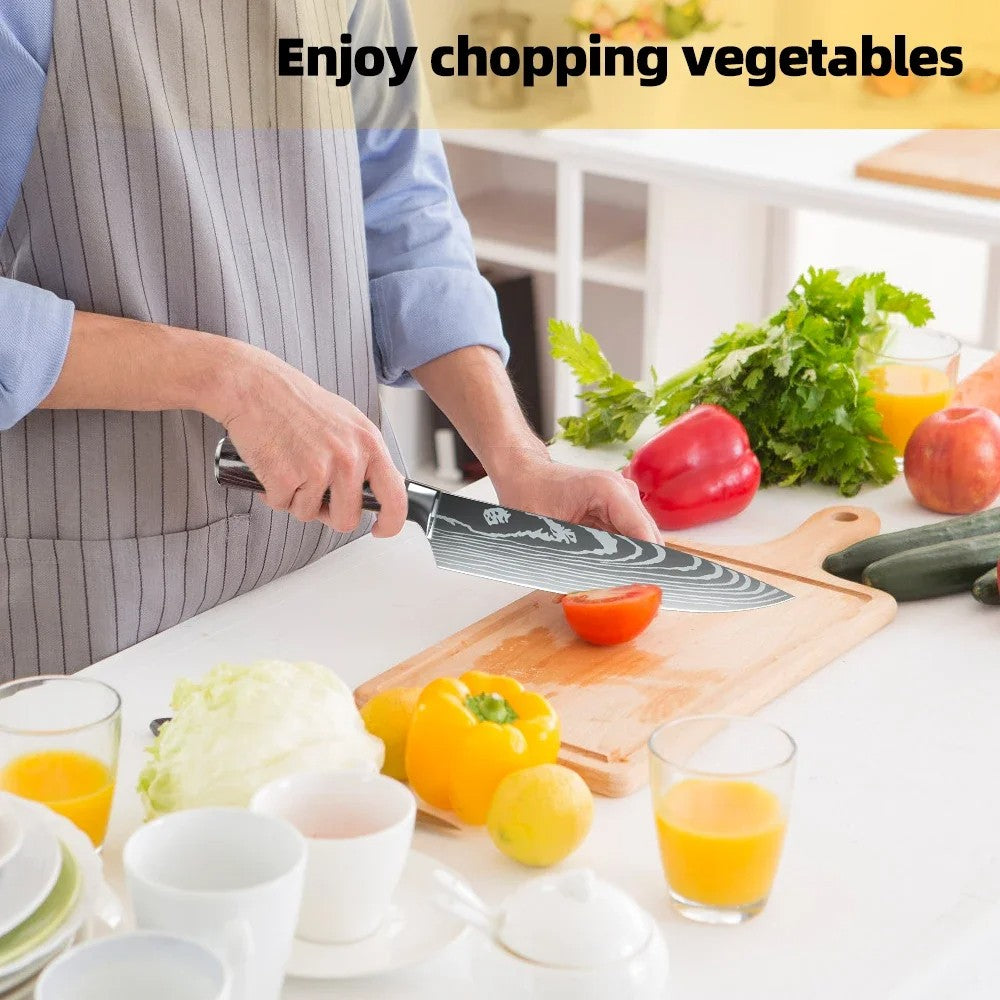 ZENG 10-piece set Damascus Pattern Cooking Cutter Kitchen Knife Chef Knives Meat Cleaver Fruit Vegetable Knife Slicing Knife