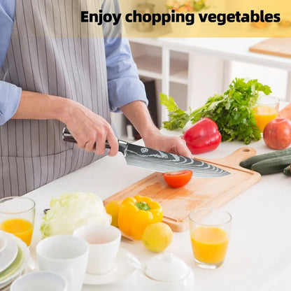 ZENG 10-piece set Damascus Pattern Cooking Cutter Kitchen Knife Chef Knives Meat Cleaver Fruit Vegetable Knife Slicing Knife