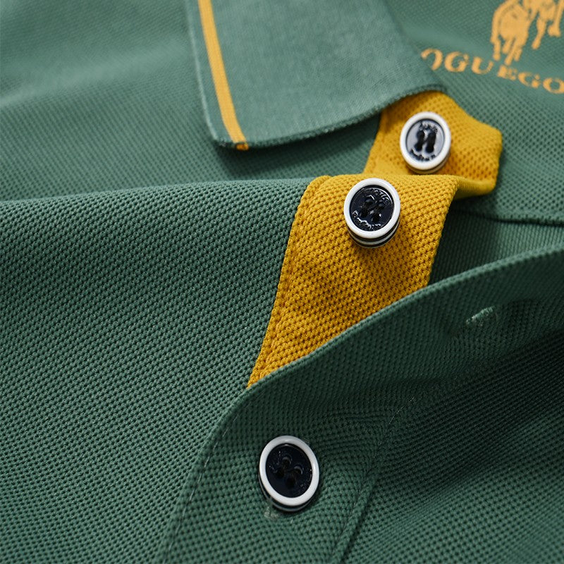 Men's Business Casual Short Sleeved Embroidered Solid Color Polo Shirt Fashionable Breathable Comfortable Summer Versatile Top