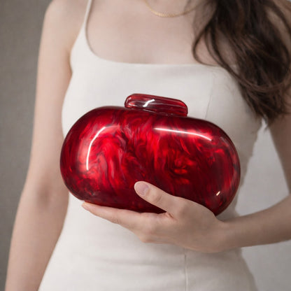 Women's Oval Shell Goose Egg Acrylic Clutch Bag Ladies Shoulder Crossbody Handbag with Chain Magnetic Buckle Closure Mini Purses