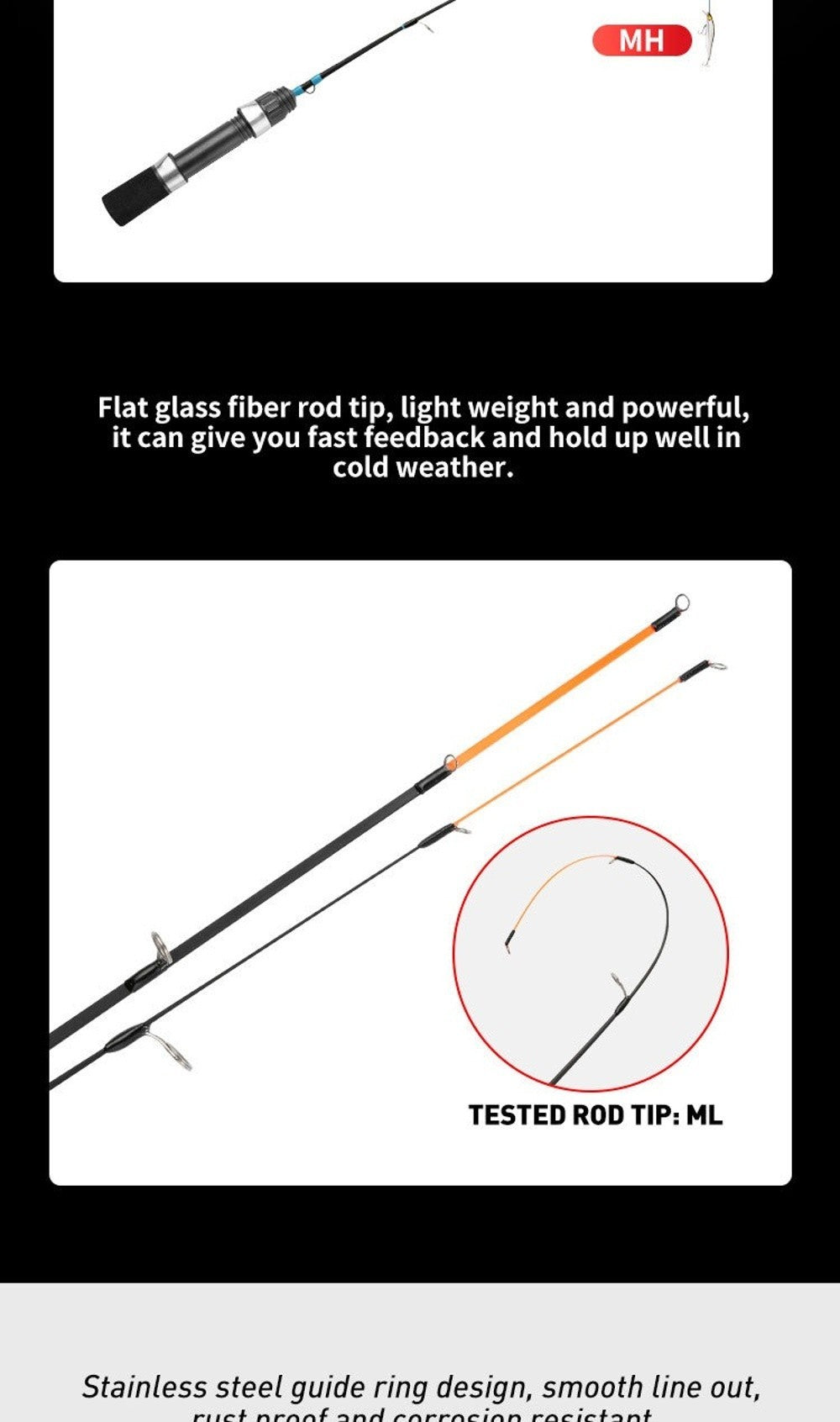 Vara de Pesca no Gelo de Inverno 2 Seções Ultraleve Design Tipo Giratório Vara de Pesca 52cm de Comprimento Vara de Pesca Ultraleve Pesca de Inverno
