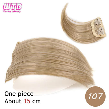 Almofadas de cabelo sintéticas invisíveis sem costura, clipe de uma peça com 2 clipes, aumentam o volume do cabelo, extensões de cabelo, aplique de cobertura superior lateral