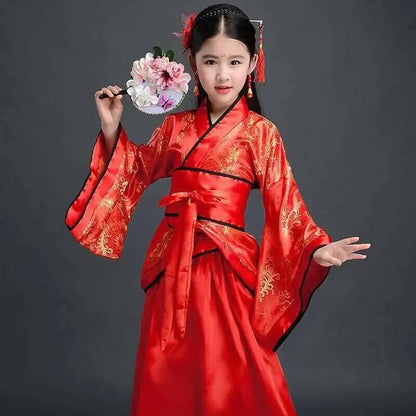 Hanfu Chinese Costume Girls Children Kimono Traditional Vintage Ethnic Fan Students Dance Halloween Japanese Yukata Kimono Style