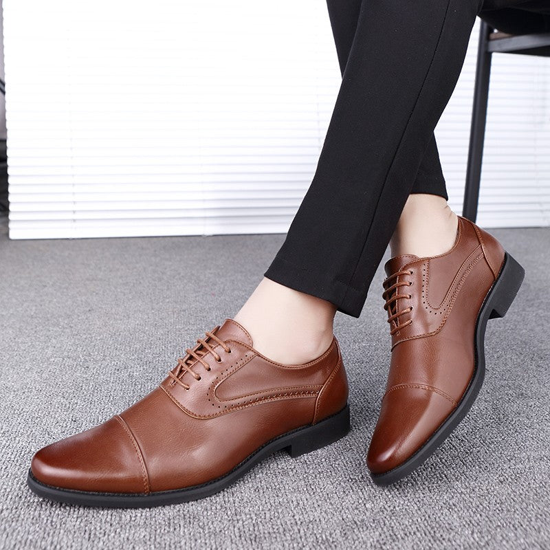 European Style Brown Leather Shoes Man Platform Pointed Toe Men's Dress Shoes Large Size 38-48 Quality Elegant Shoes For Men