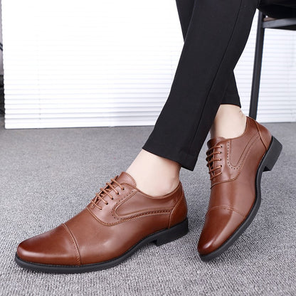 European Style Brown Leather Shoes Man Platform Pointed Toe Men's Dress Shoes Large Size 38-48 Quality Elegant Shoes For Men