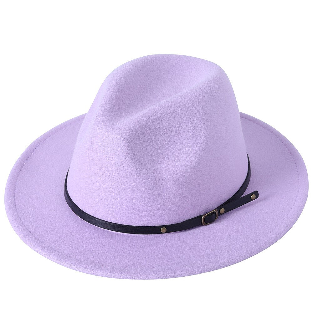 Fedora hat jazz hat men and women classic black leather belt Fedora Panama women autumn and winter Panama hat wholesale