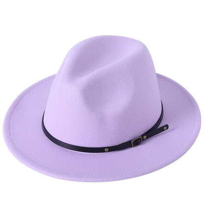 Fedora hat jazz hat men and women classic black leather belt Fedora Panama women autumn and winter Panama hat wholesale