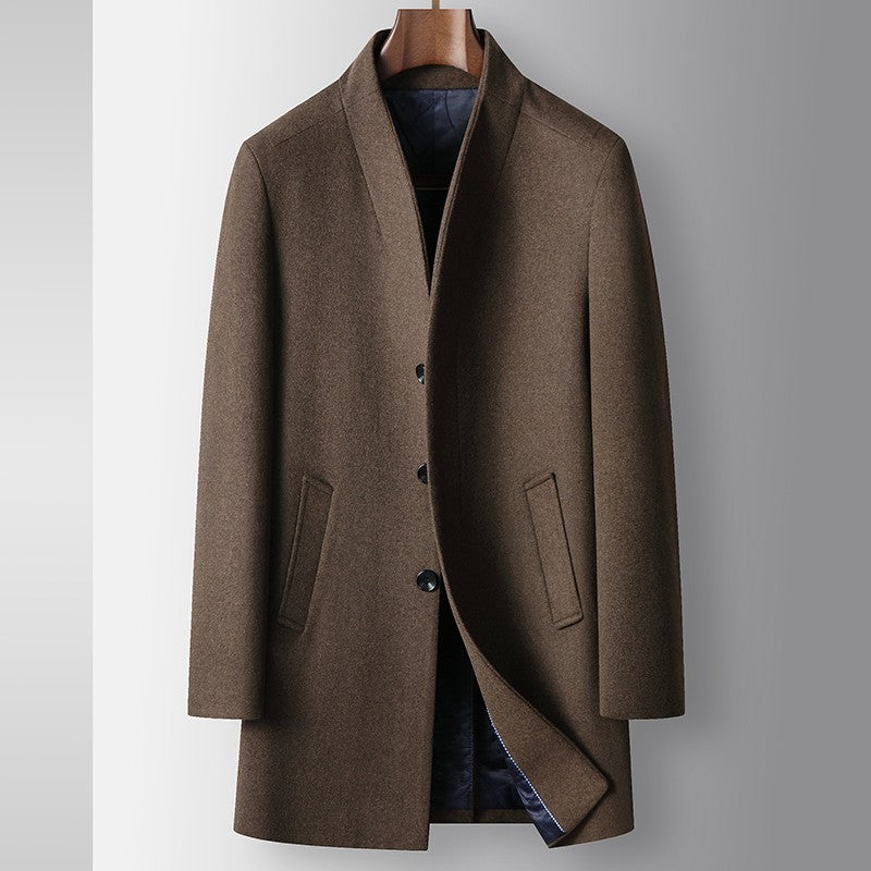 High-quality, fashionable, stylish, versatile, for banquets, shopping, trendy business, casual, solid-color men's woolen overcoa