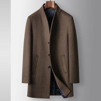 High-quality, fashionable, stylish, versatile, for banquets, shopping, trendy business, casual, solid-color men's woolen overcoa
