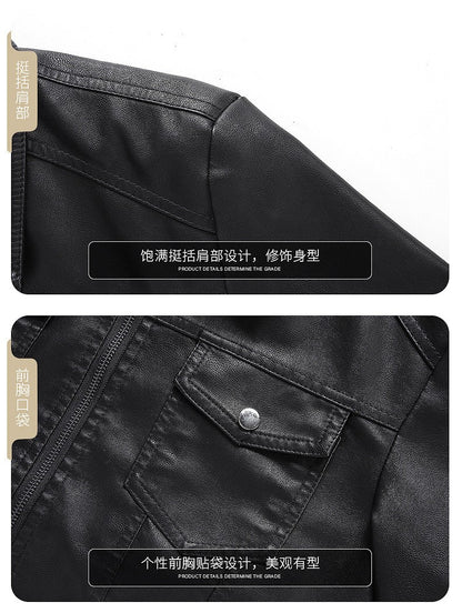 Mens Vintage Faux Leather Outwear Leather Jacket Motorcycle Black Biker Jackets Casual Lightweight Men PU Zipper Moto Outwear
