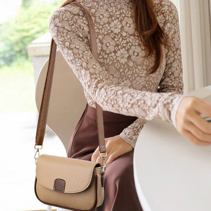 PU Leather Shoulder Bags For Women Fashion Flap Crossbody Messenger Bag Luxury Contrast Color Messenger Handbag Shopping Purse