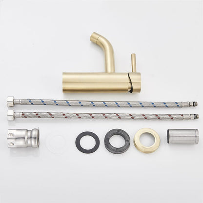 Bathroom Faucet Solid Brass Bathroom Basin Faucet Cold And Hot Water Mixer Sink Tap Single Handle Deck Mounted Brushed Gold Tap