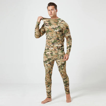 Men's Winter Thermal Fleece Tracksuit for Outdoor Training Quick Dry Camouflage Tactical Uniforms Slim Fit Running Underwear Set
