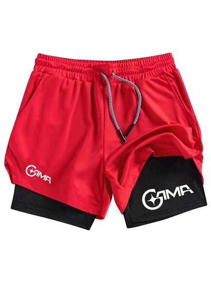 Men'S Summer Letter Print Jogger Shorts 2-In-1 Double Layer Quick Dry Fitness Training Running Beach Sports Pants