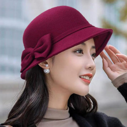 2022 Outono Inverno Fedoras Chapéu Feminino Elegante Vintage Laço Lã Chapéu Feminino Cúpula Feltro Casamento Igreja Boné Jazz Feminino Laço Cartola