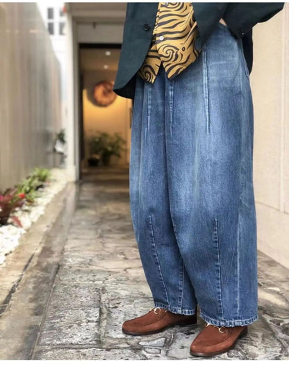 Japanese Retro High-quality Washed Loose Wide Leg Balloon Denim Pants for Men 25ss New Arrival