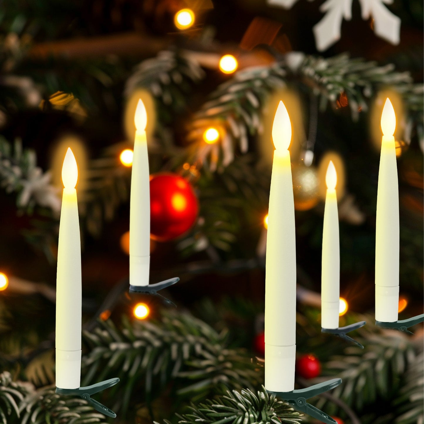 Flameless LED Taper Candles Christmas Tree Electric Candle Lights Mini Taper Clip-On Candles with Remote Timer for Wedding Decor