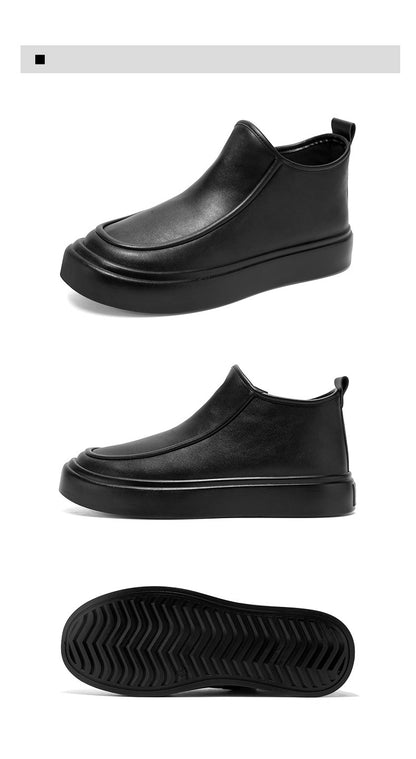 2025 Autumn New Leather Short Boots, Mid-calf Zipper Casual Outdoor Shoes, Anti-slip and Wear-resistant Men's Work Boots