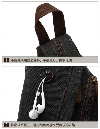 2024 new men's canvas chest bag large capacity leisure men's bag Single Shoulder Messenger Bag multi functional back backpack