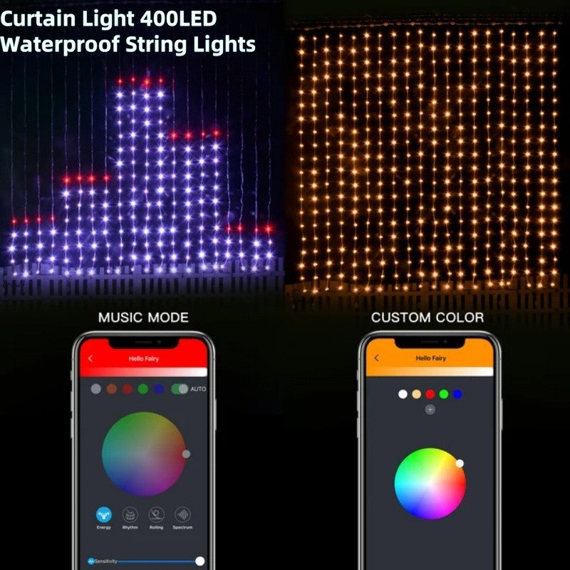 RGB Curtain String Lights Music Sync Text Display Fairy Light App Controlled DIY Christmas Curtain Light Wall Room Decor 3M