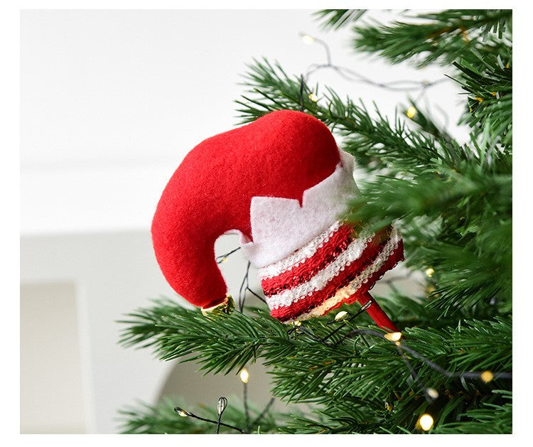 1PC Elf Hat Cuttle Decorated Striped Pants Cuttle Christmas Tree Christmas Elf Stick Christmas Gift Holiday Atmosphere Dress Up