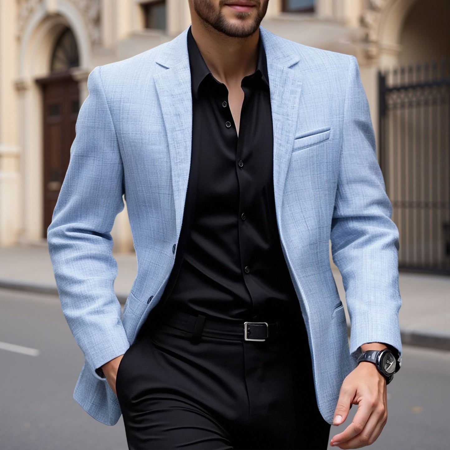 Men s Casual Blazer Single Button Stylish Solid Lapel V Neck Long Sleeve Sport Coats for Spring and Fall