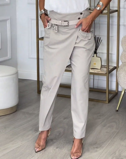 2025 New Spring Asymmetric High Waisted Suit Pants For Women Fashion Chic Belt Straight Pants Casua Street Trousers Lady Bottoms