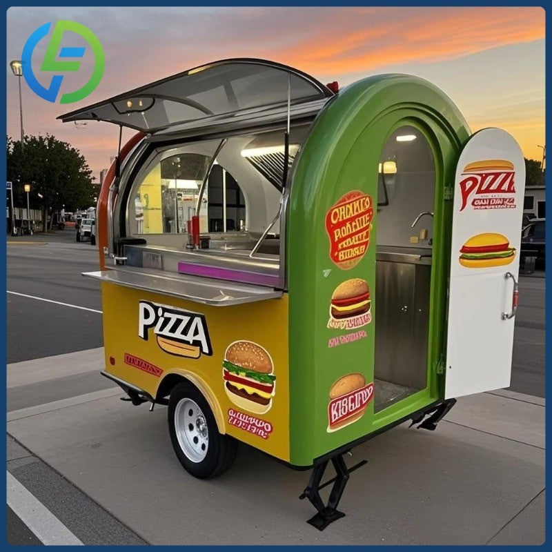2025 Novo Design Carrinho Móvel de Venda de Café Redondo em Aço Inoxidável para Venda Trailer de Comida
