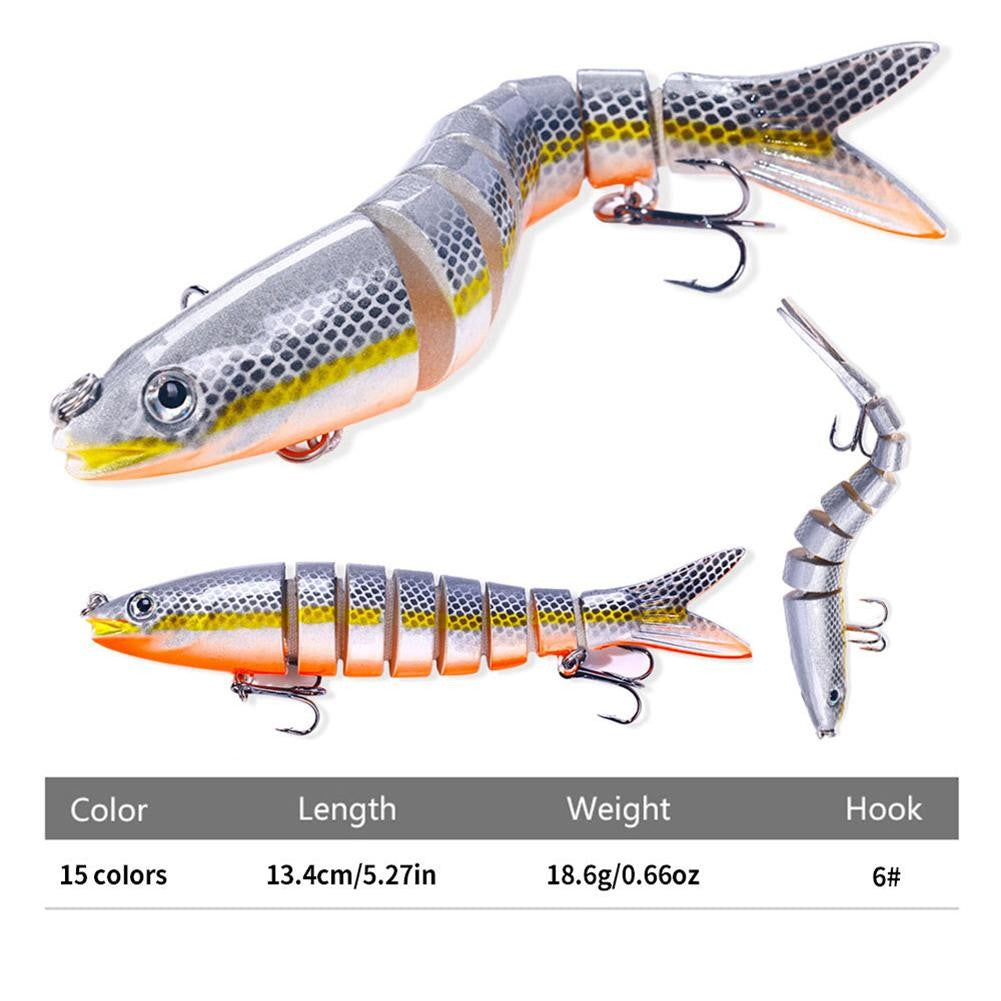 Iscas Artificiais Articuladas Wobblers para Pesca de Lúcio 13,4cm, Seções Múltiplas, Isca Rígida Artificial para Trolling, Ferramentas de Pesca de Carpa e Lúcio