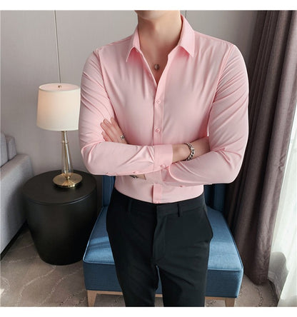 Plus Size S-7XL High Quality Men Dress Shirt 2024 Autumn Long Sleeve Solid Business Slim Shirts Homme Dress Social Casual Shirt