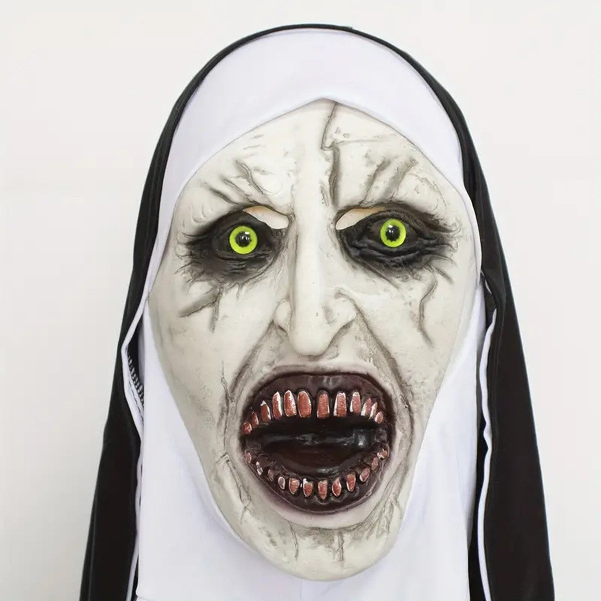 Bloody Scary Nun Mask Horror Cosplay Latex Demon Ghost Face Mask with Headscarf Halloween Party Costume Accessory