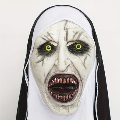Bloody Scary Nun Mask Horror Cosplay Latex Demon Ghost Face Mask with Headscarf Halloween Party Costume Accessory