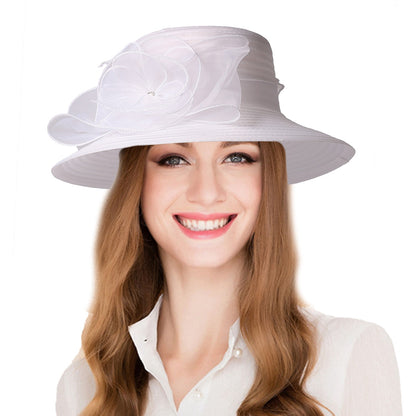 FS Chapéus Brancos de Igreja para Mulheres Elegantes com Aba Larga Fascinators de Casamento Boné com Flor Chapéu de Balde Guarda-sol de Praia de Inverno Sombrero