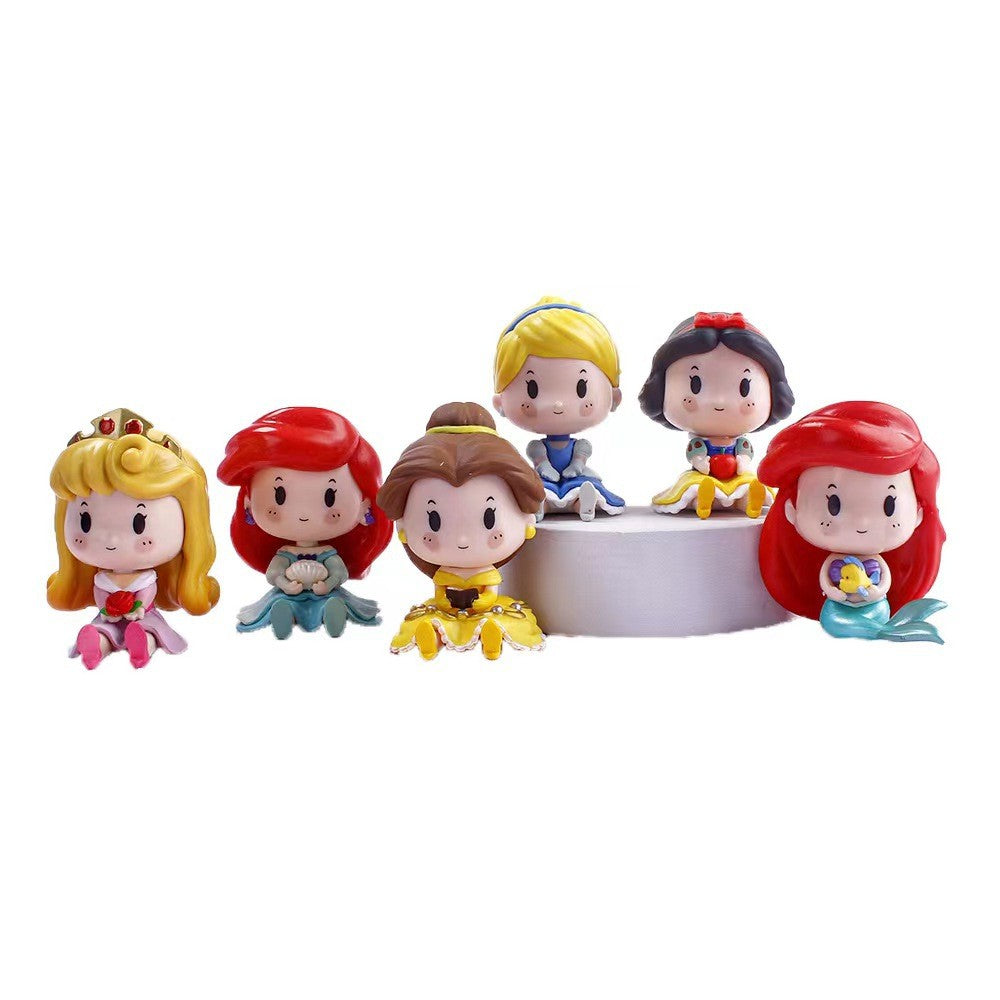 6 Peças / Conjunto Boneca Princesa Desenho Animado em Vinil Versão Fofa Bonecos de Ação Coleção de Brinquedos Modelo de Enfeite