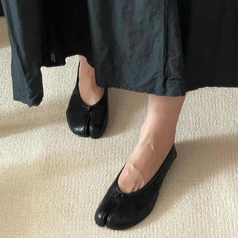 Fashion Soft Leather Split Toe Women Tabi Ballet Flats Spring Autumn Comfortable Walking Lazy Loafers Casual Girls Dance Shoes