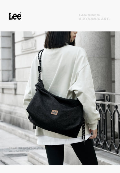 LEE Unisex Denim Blue Soft Pillow Shoulder Bags Beige Casual Simple Utility Light Ladies Large High Capacity Hobo Crossbody Bag