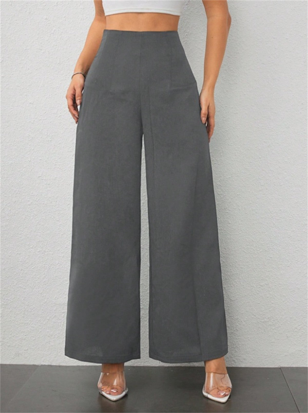 Women Elegant Wide Leg Pant 2025 Fashion New In High Waist Solid Trousers Office Lady French Pants Female Casual Street Clothing