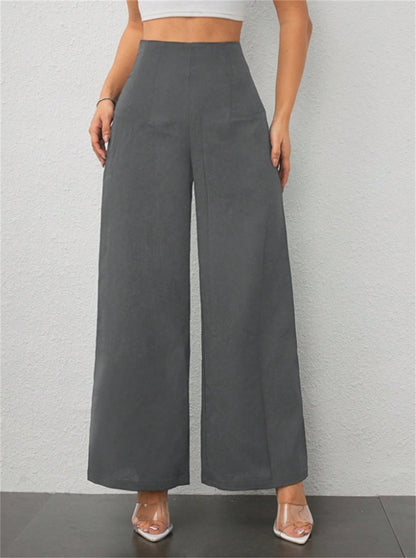 Women Elegant Wide Leg Pant 2025 Fashion New In High Waist Solid Trousers Office Lady French Pants Female Casual Street Clothing